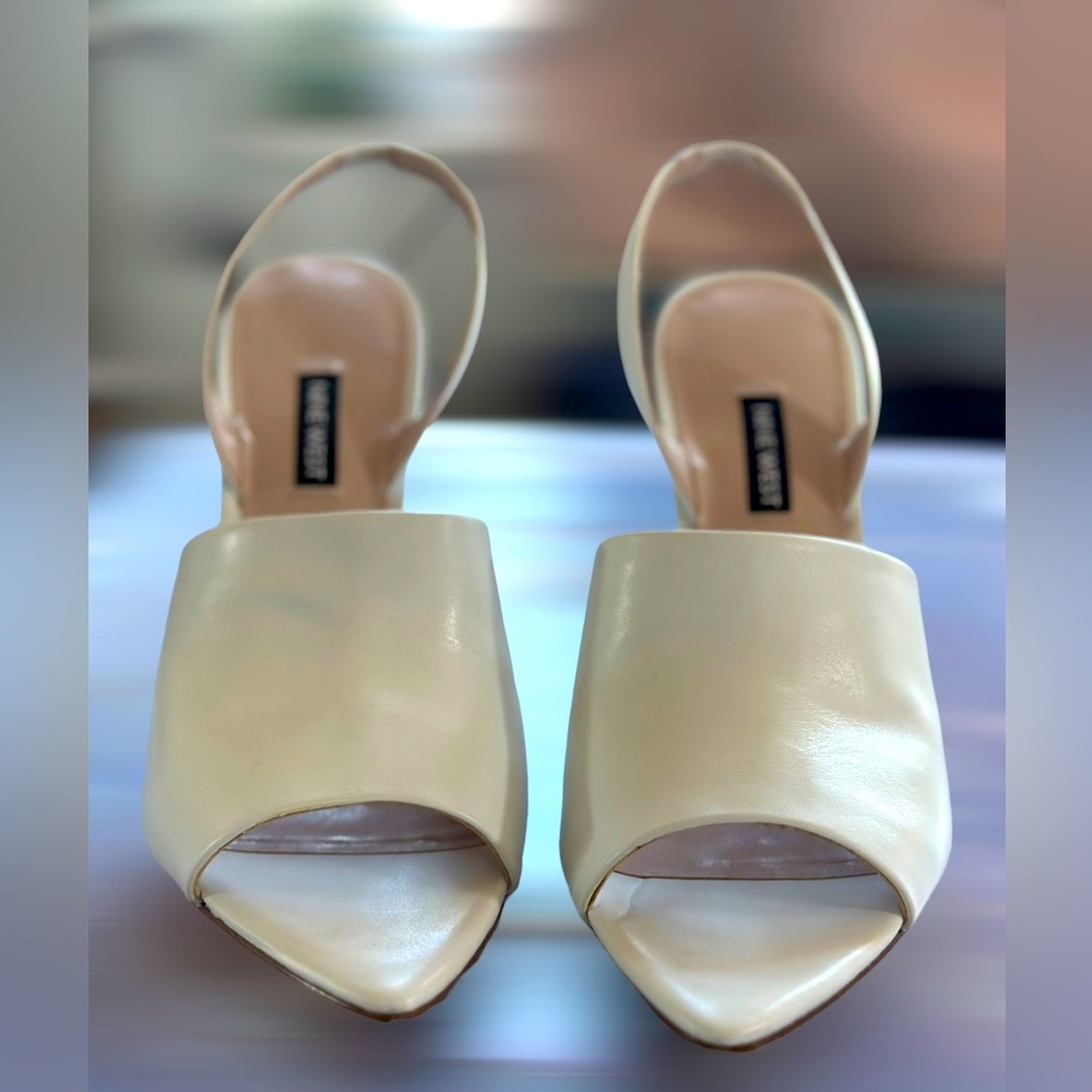 Nine West, White peep toe, sling back shoes.